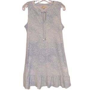 Michael Kors light blue paisley print mini sleeveless dress tie closure M